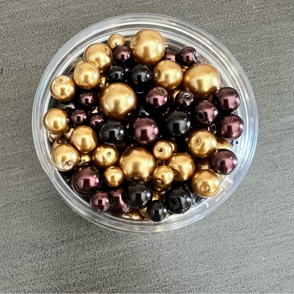 Glass Pearl Beads Gold Purple and Black in 3 sizes